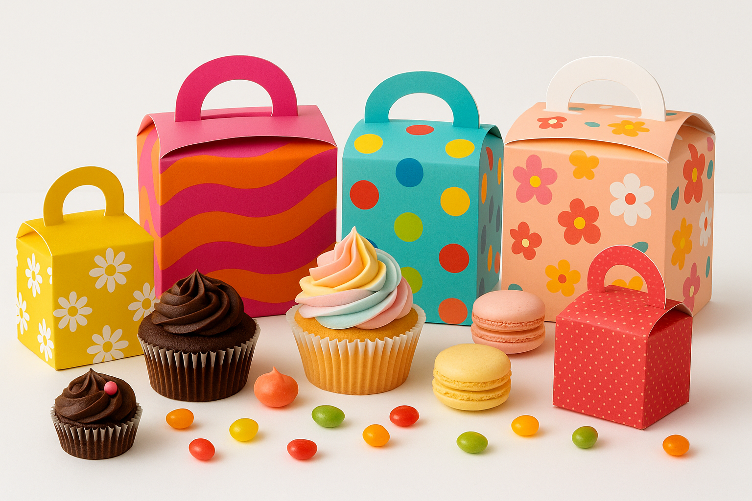 A colourful selection of MODEL bespoke packaging and personalised products