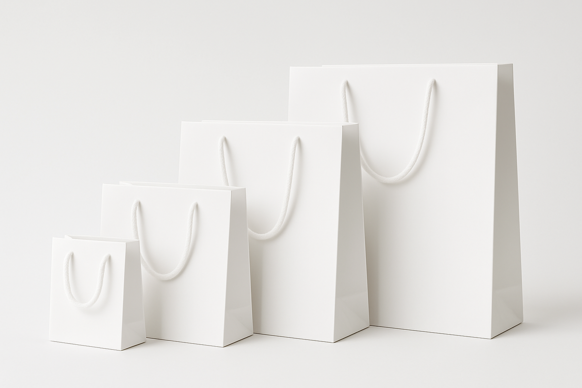 Plain white gift bags before personalisation
