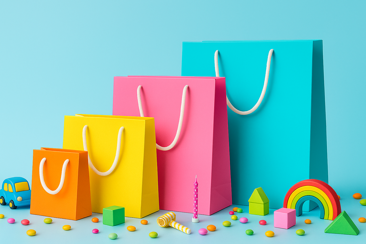 The same gift bags after colourful personalisation